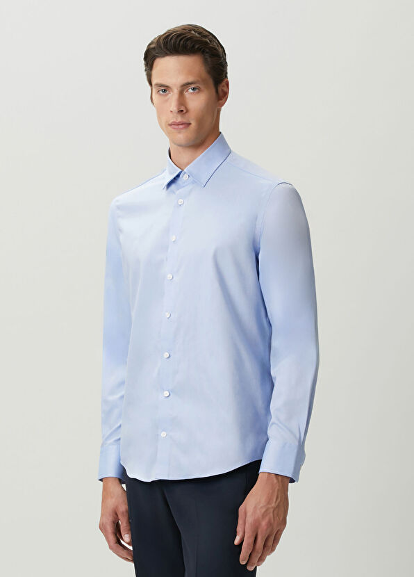 Beymen Club Comfort Fit Blue Non-Iron Shirt - 3