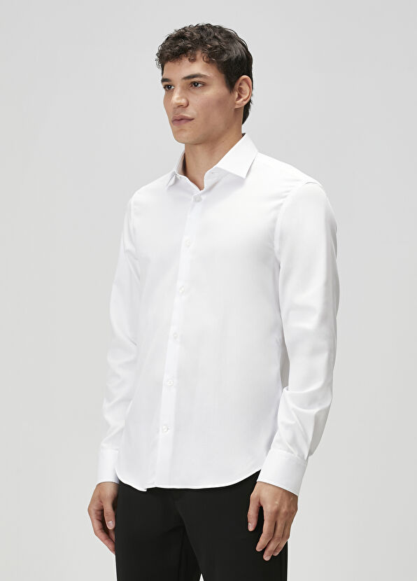Beymen Club Slim Fit Beyaz Armürlü Non-iron Gömlek - 4