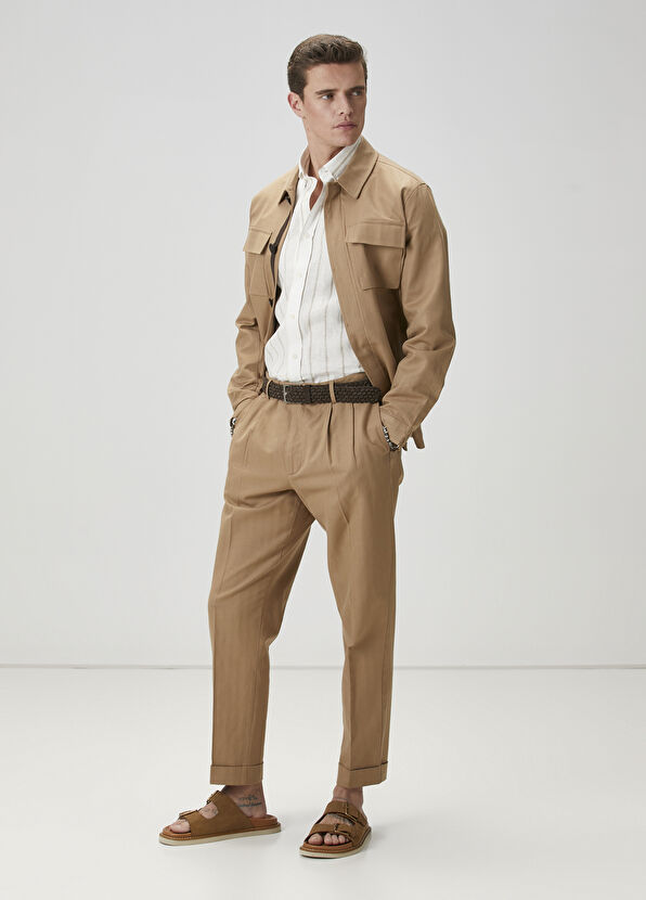 Beymen Club Comfort Fit Bej Çizgili Keten Gömlek - 3