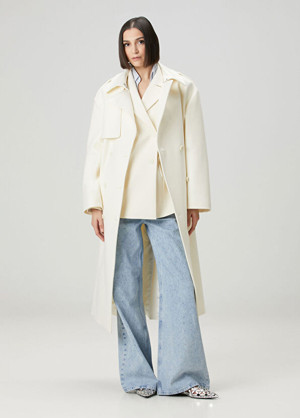 Ekru Yün Palto - Görsel 2