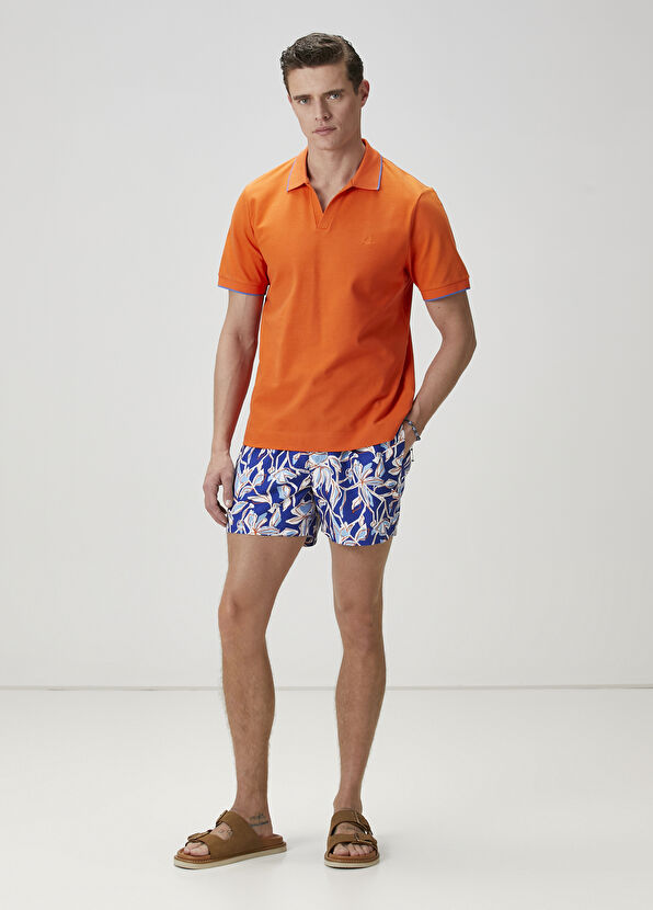 Beymen Club Orange Navy Blue Floral Print Swimwear - 1