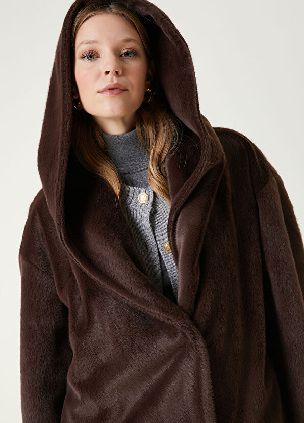 Beymen Club Kahverengi Kapüşonlu Suni Kürk Kaban - 2