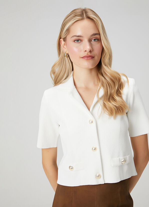 Beymen Club Kırık Beyaz Crop Triko Ceket - 2