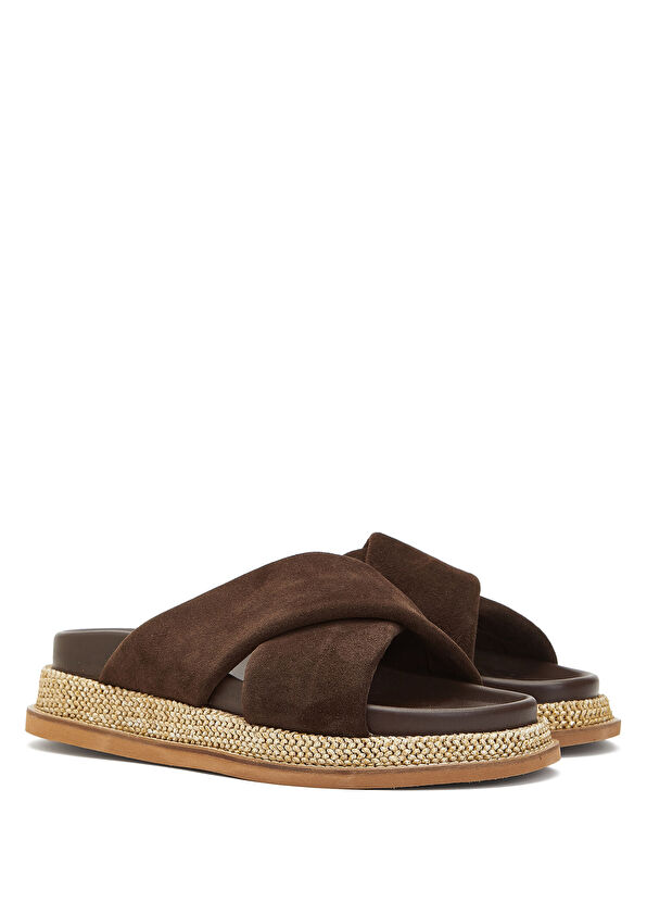 Beymen Club Brown Straw Wrap Women's Suede Slippers - 2