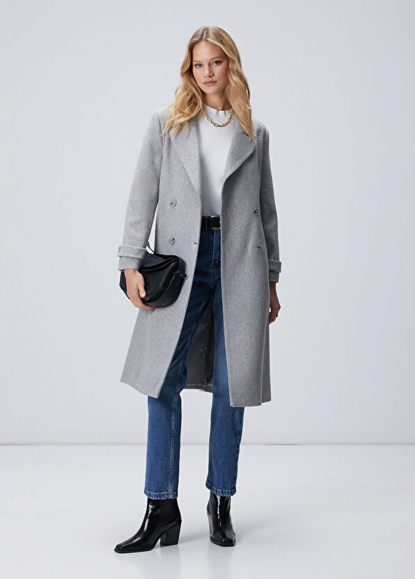 Gri Kuşaklı Uzun Manto - Görsel 2