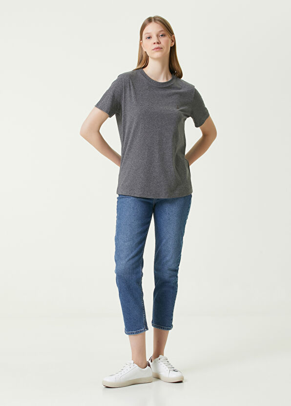 Beymen Club Antrasit Melanj Bisiklet Yaka Basic T-shirt - 2