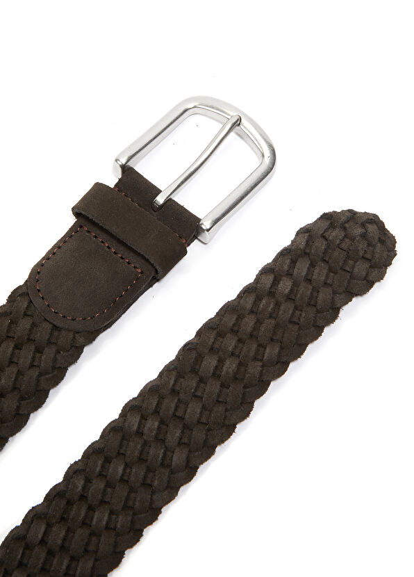 Beymen Club Kahverengi Örgülü Erkek Süet Kemer - 2