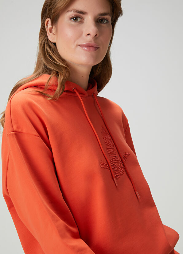 Beymen Club Kiremit Kapüşonlu Karalama Kuş Nakışlı Sweatshirt - 2