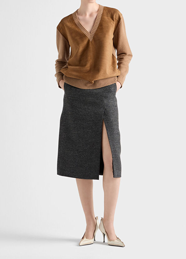 Prada Gri Teğelli Yırtmaçlı Kadın Etek - 2