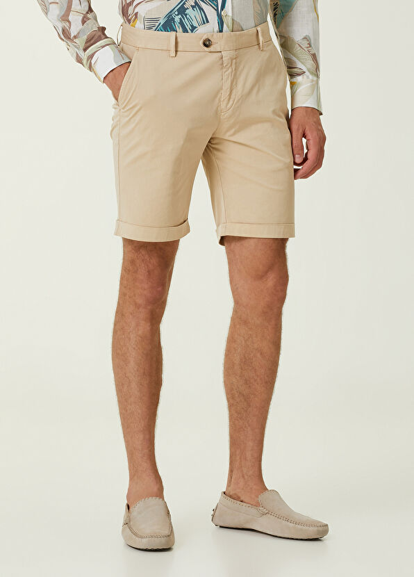 Beymen Club Slim Fit Bej Twill Şort - 2