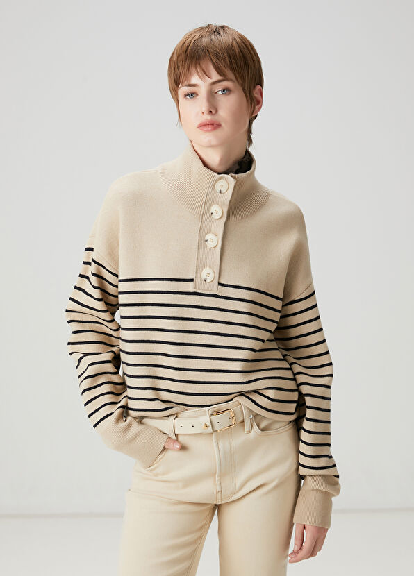 Beymen Club Beige Striped Wool Sweater - 1