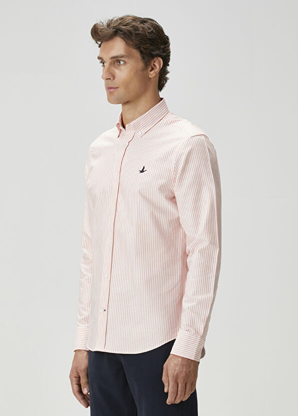 Beymen Club Comfort Fit Orange Striped Oxford Shirt - 4
