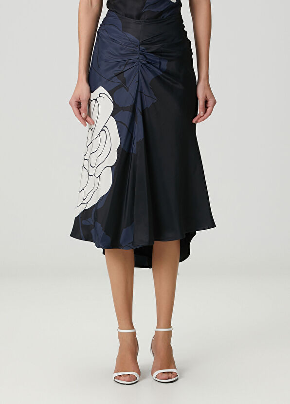 Victoria Beckham Lacivert Çiçek Desenli Midi Etek - 2