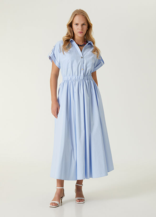 Beymen Club Mavi Apoletli Midi Elbise - 4