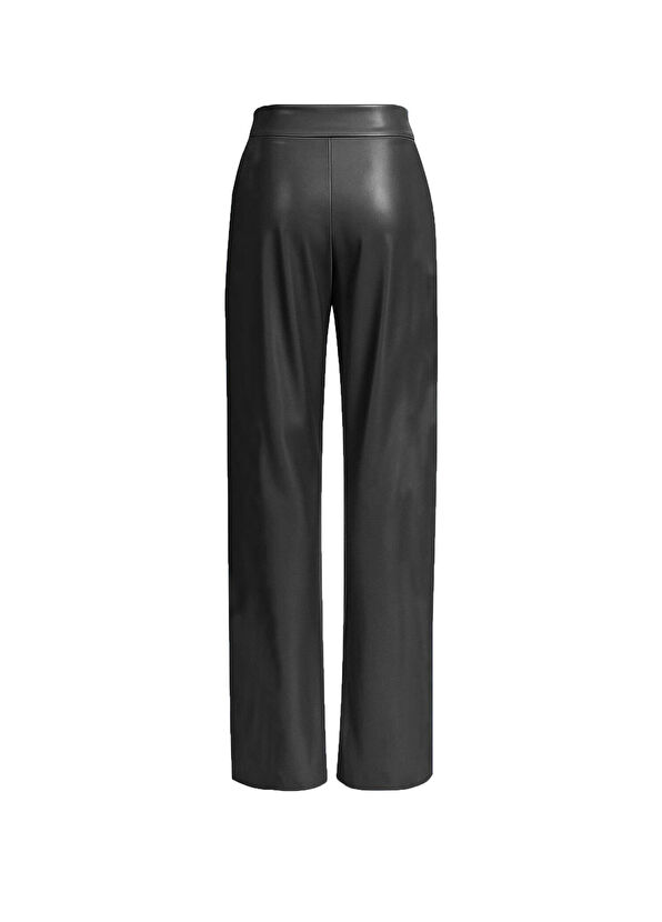 Rivus Black Vegan Leather High Waist Wide Leg Maxi Length Pleated Women's Trousers - 2