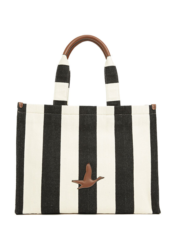 Beymen Club Black Striped Women's Canvas Beach Bag - 1