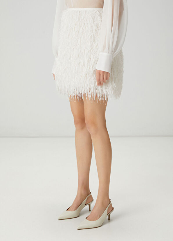 Beymen Club Ekru Saçaklı Abiye Etek - 4