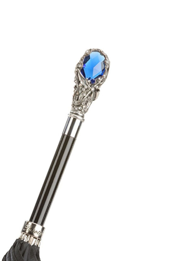Pasotti Black Luxury Umbrella with Blue Stone Handle - 4