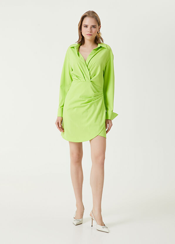 Beymen Club Neon Sarı Mini Anvelop Gömlek Elbise - 3