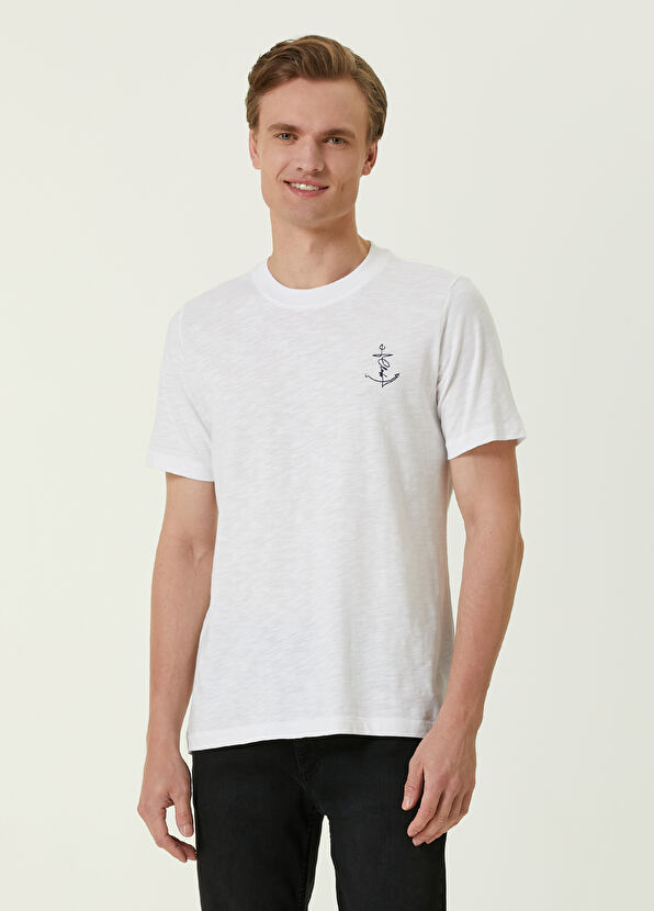 Beymen Club Beyaz Çapa Nakışlı Club Yazılı Flamlı T-shirt - 1