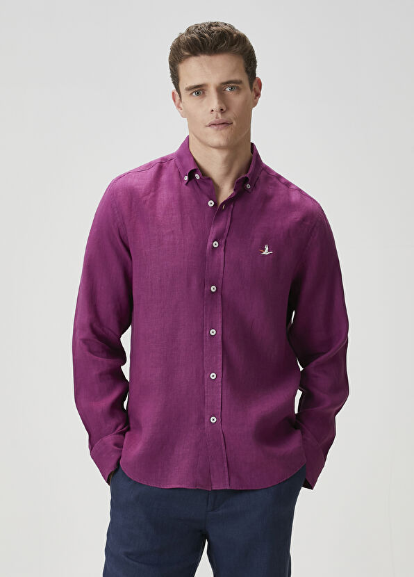 Beymen Club Comfort Fit Purple Linen Shirt - 1