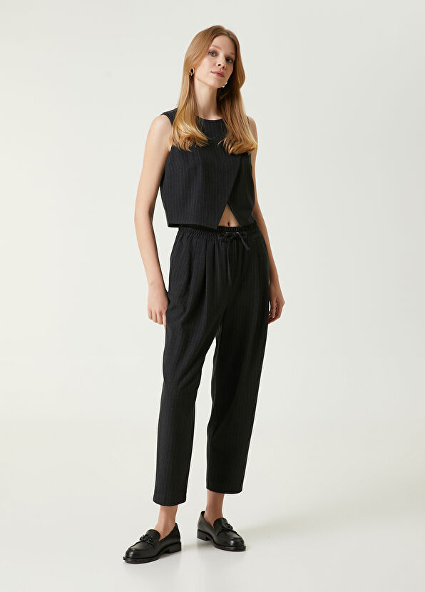 Beymen Club Anthracite Striped Crop Double-Breasted Blouse - 3