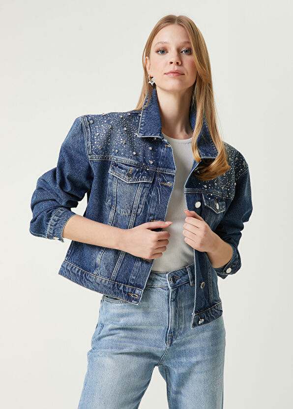 Beymen Club Blue Stone Embroidered Denim Jacket - 1