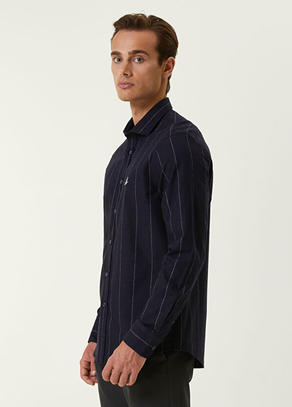 Beymen Club Comfort Fit Lacivert İri Çizgi Desenli Flanel Göml - 3