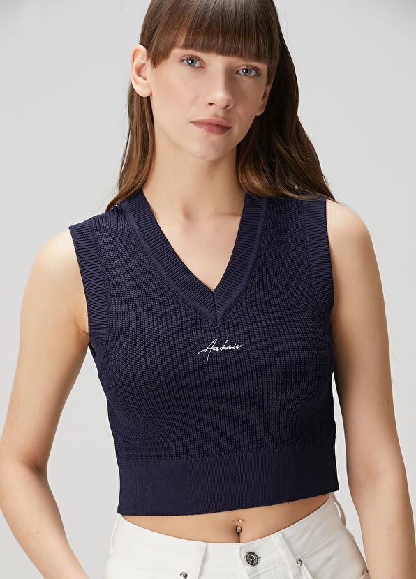 Academia Lacivert Logo Nakışlı Triko Süveter - 1