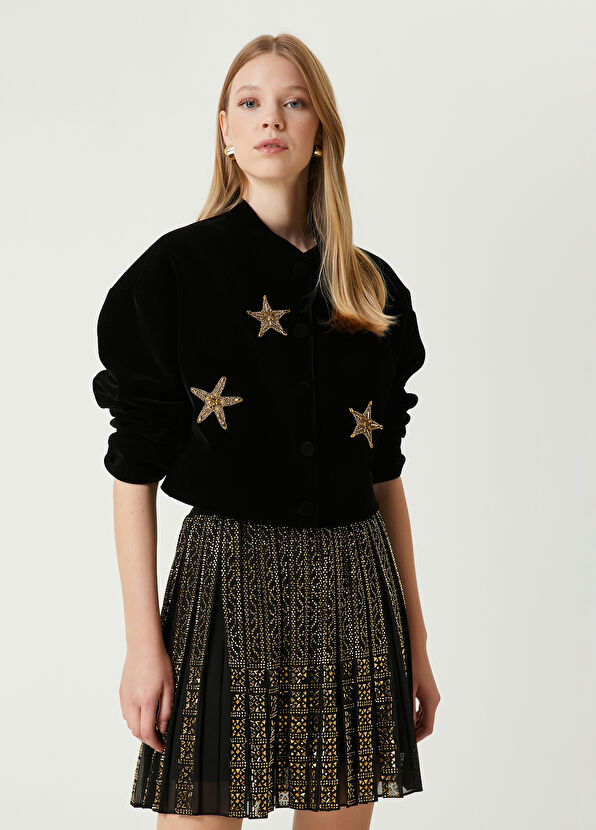 Beymen Club Black Embellished Velvet Bomber Jacket - 1