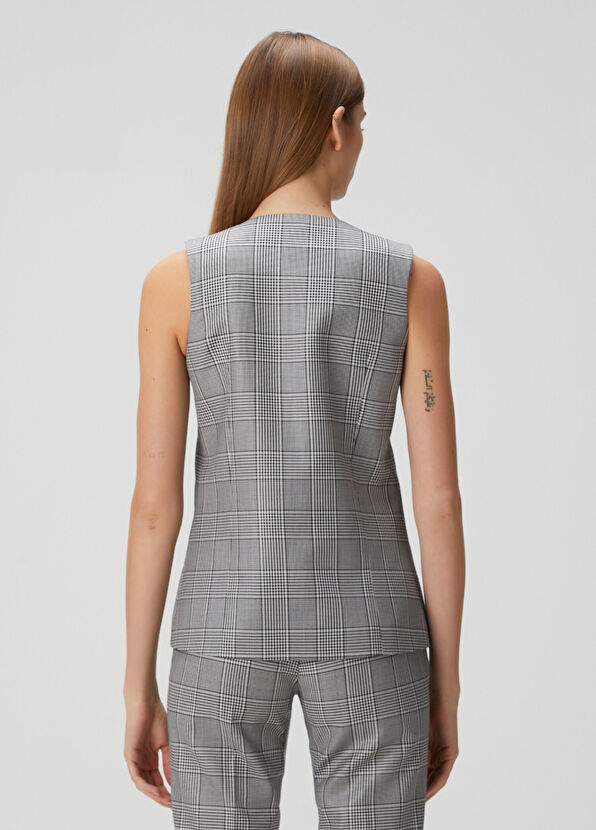 Melis Kaptanoglu Black and White Plaid Women's Vest - 2