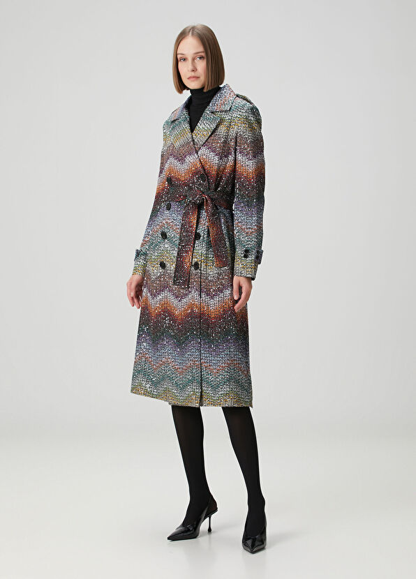 Colorblocked Zikzak Desenli Palto - Görsel 3