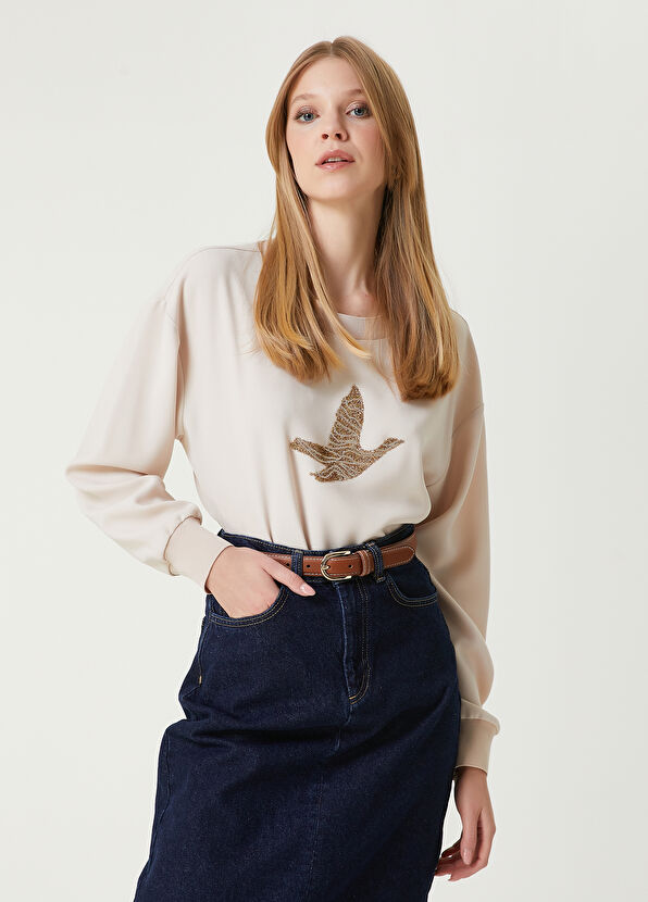 Beymen Club Beige Embellished Logo Crepe Blouse - 1