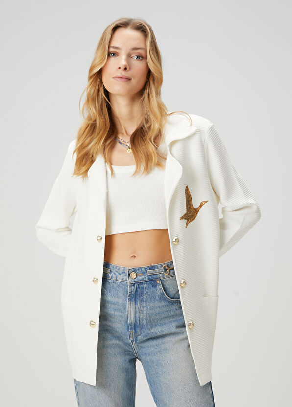 Beymen Club Beyaz İşlemeli Logolu Hırka - 4