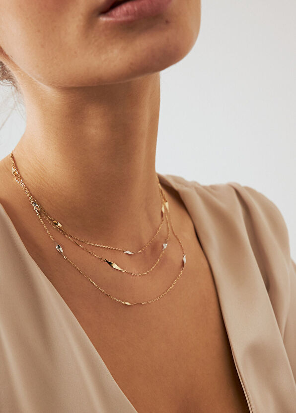 Üç Zincir Burma 14 Ayar Kadın Altın Kolye - Görsel 3