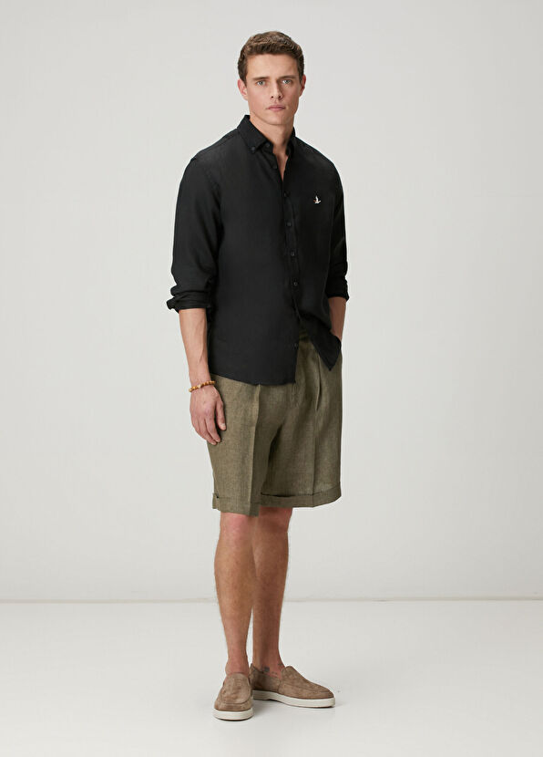 Beymen Club Siyah Comfort Fit Keten Gömlek - 3
