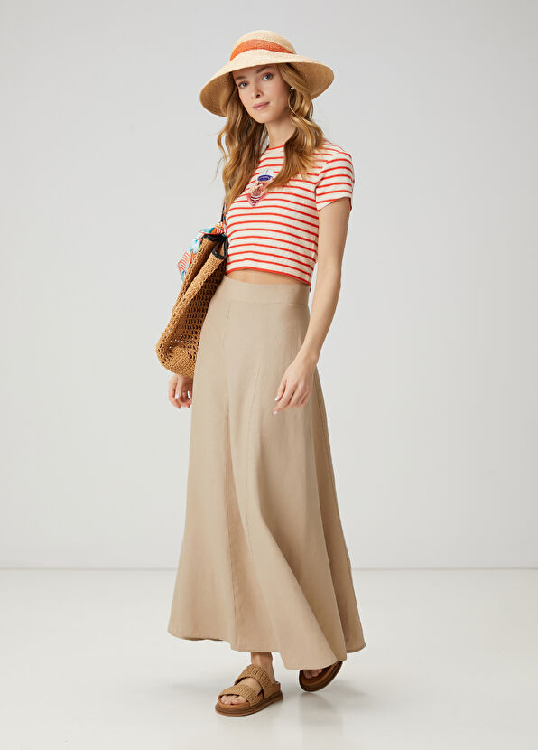 Beymen Club Beige Maxi Linen Skirt - 2