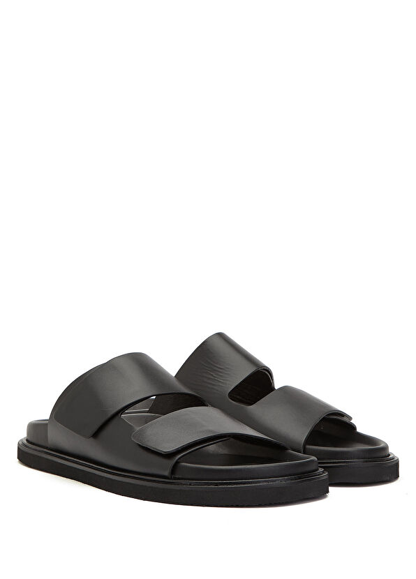 Beymen Club Siyah Çift Bant Erkek Deri Terlik - 2