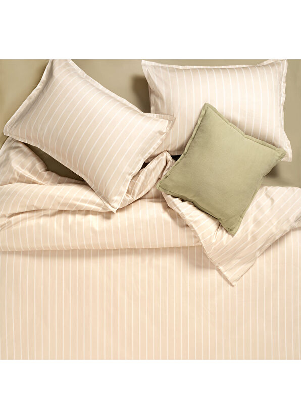 Zsa Zsa Zsu Solid Krem Geniş Çizgili Oxford Pamuk Saten 2'li Yastık Kılıfı 50x70 cm - 2