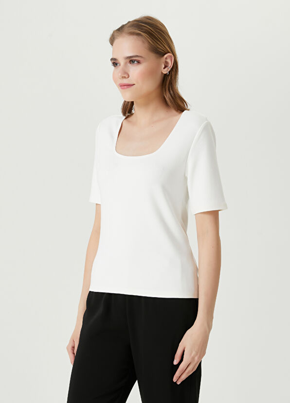 Beymen Club Kırık Beyaz Kare Yaka T-shirt - 4