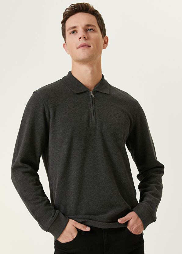 Beymen Club Antrasit Polo Yaka Logolu Sweatshirt - 2