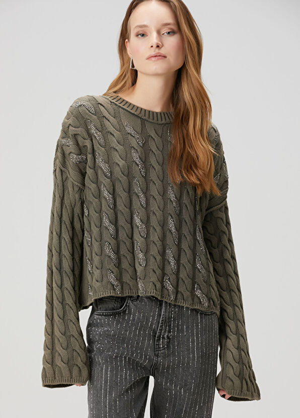 Beymen Club Khaki Hair Braided Sweater - 1
