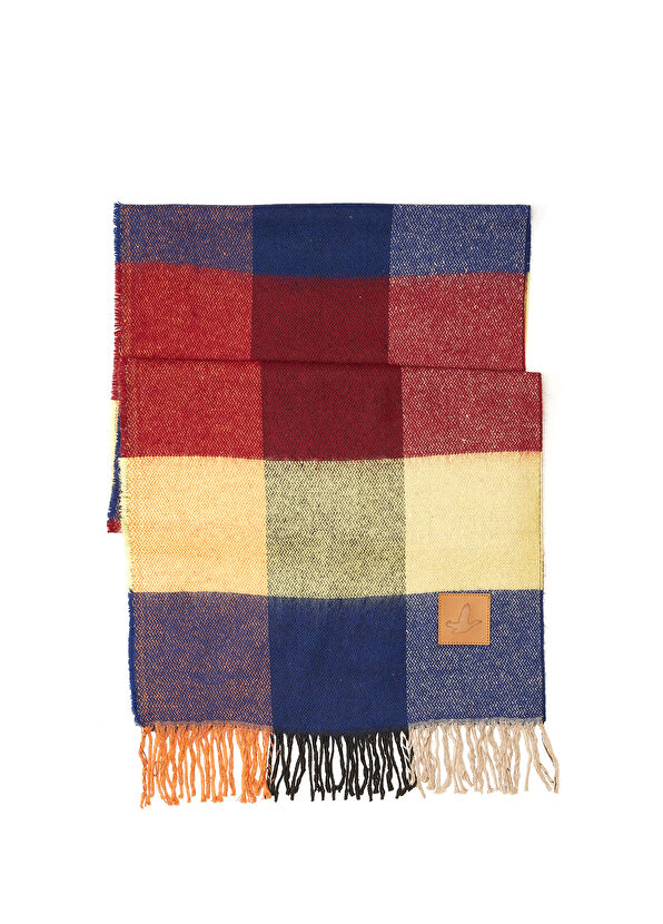 Beymen Club Mavi Kırmızı Kare Desenli Kadın Atkı - 1