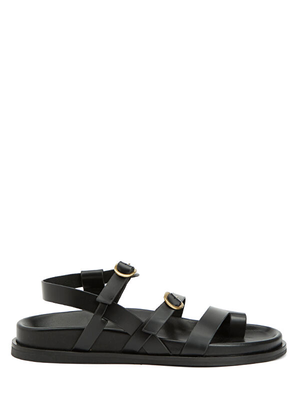 Beymen Club Siyah Amorf Tokalı Kadın Deri Sandalet - 1