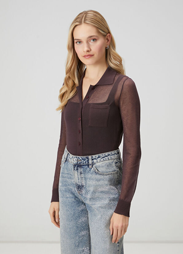 Beymen Club Mürdüm İnce Transparan Polo Hırka - 1