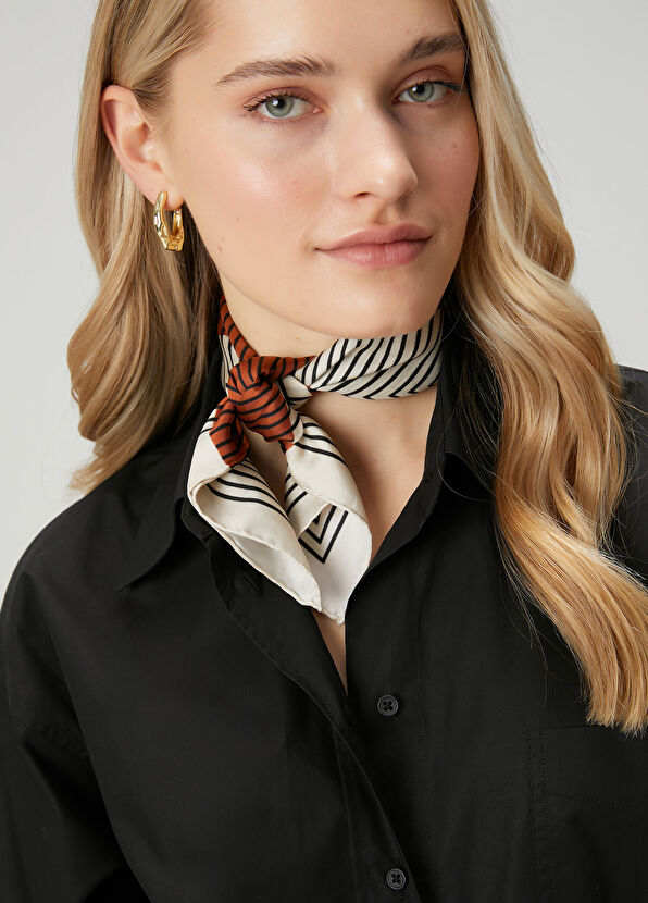 Beymen Club Bej Şerit Detaylı İpek Eşarp - 1