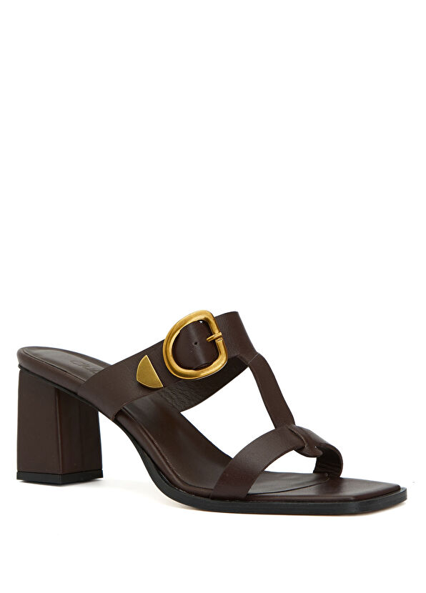 Beymen Club Kahverengi Amorf Tokalı Kadın Deri Topuklu Terlik - 2