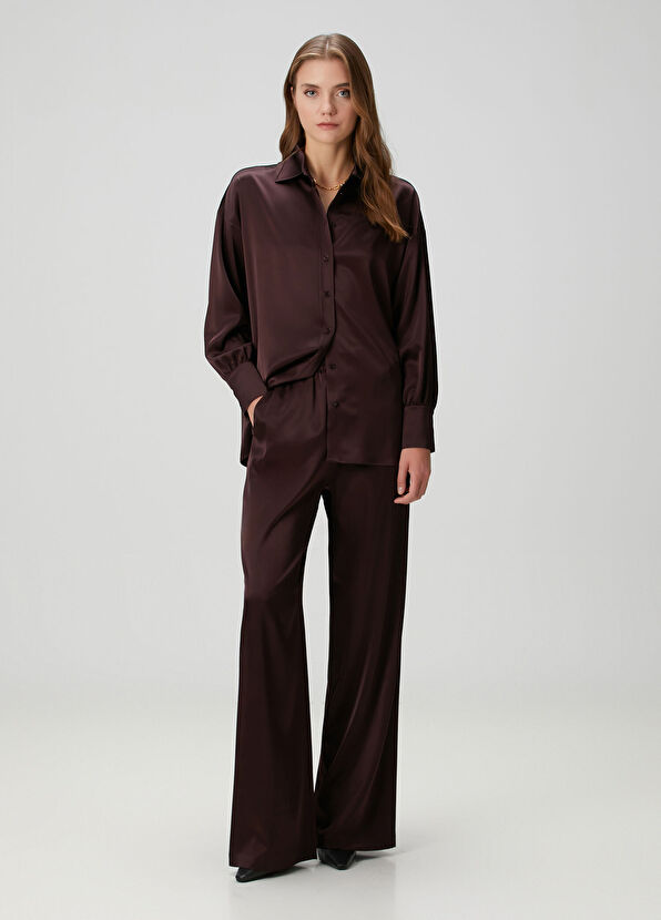 Mürdüm Saten Gömlek - Görsel 5