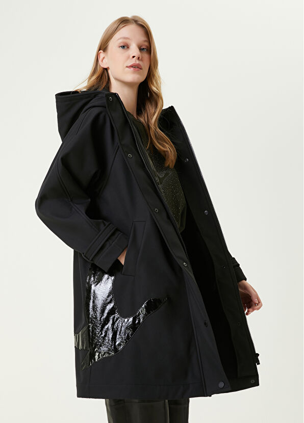 Beymen Club Siyah Kapüşonlu Kuş Aplikeli Kaban - 1