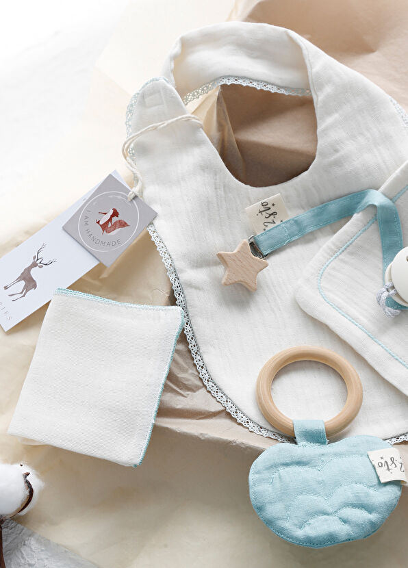 2 Stories White Mint Organic Muslin Set of 5 - 2